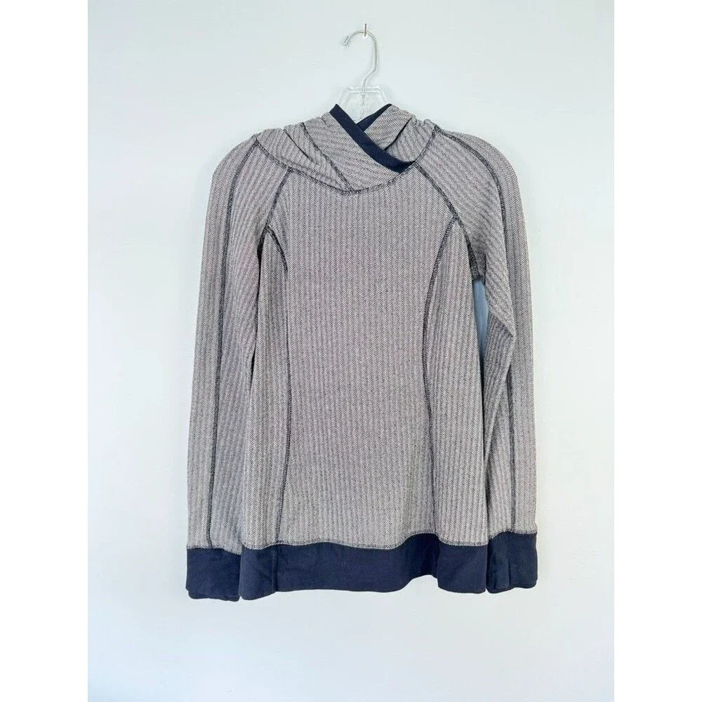 Lululemon Womens Think Fast S 6 Black White Herringbone Hooded Pullover